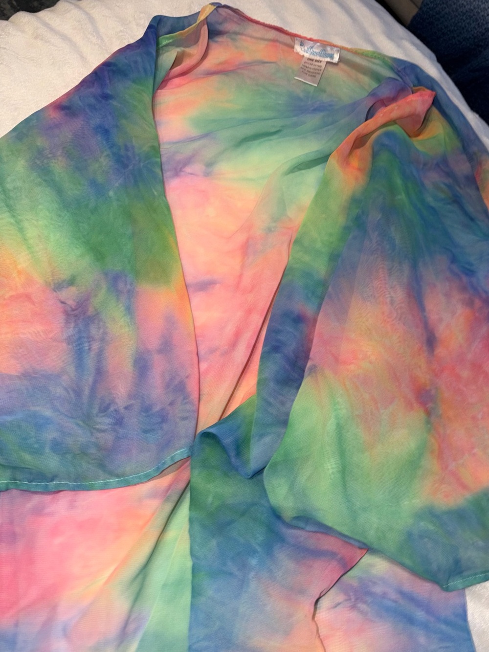 iHeartRaves Rainbow Tie-Dye Sheer Kimono Robe